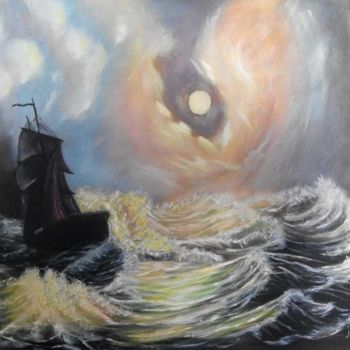 Painting titled "Ship in the night" by I. Boar_art, Original Artwork, Oil