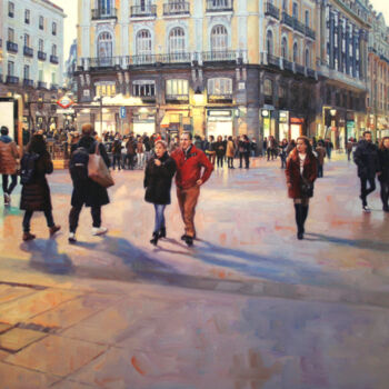 Malarstwo zatytułowany „Puerta del Sol. Mad…” autorstwa Nemesio Balsera, Oryginalna praca, Olej Zamontowany na Drewniana ram…