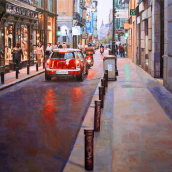 Painting titled "Calle Barquillo. Ma…" by Nemesio Balsera, Original Artwork, Oil Mounted on Wood Stretcher frame