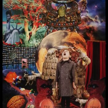 Collages intitolato "Fear & denial" da Dysfunctional Brain Works, Opera d'arte originale, Carta
