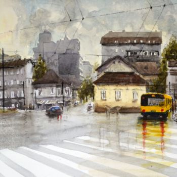 Schilderij getiteld "Slavia Square - Ori…" door Nenad Kojić, Origineel Kunstwerk, Aquarel