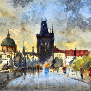 Pintura titulada "Prag, Karlov Most #…" por Nenad Kojić, Obra de arte original, Acuarela