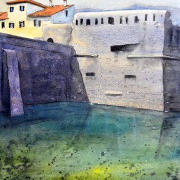 Painting titled "Walls Of Old Town K…" by Nenad Kojić, Original Artwork, Watercolor