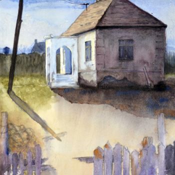 Painting titled "House On The Road" by Nenad Kojić, Original Artwork, Watercolor