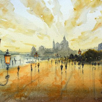 Painting titled "Orange Sundown In V…" by Nenad Kojić, Original Artwork, Watercolor