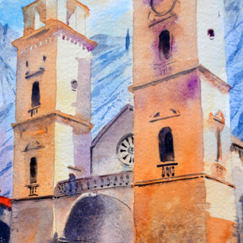 Malarstwo zatytułowany „St. Tripun Katedral…” autorstwa Nenad Kojić, Oryginalna praca, Akwarela