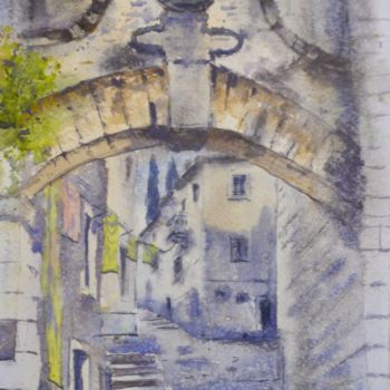 Painting titled "Gate Of Kotor Old T…" by Nenad Kojić, Original Artwork, Watercolor