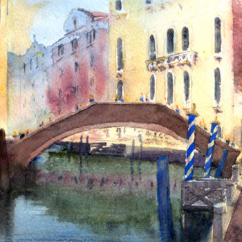 Peinture intitulée "Venice Bridge Italy…" par Nenad Kojić, Œuvre d'art originale, Aquarelle