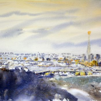 Painting titled "Ski trail panoramic…" by Nenad Kojić, Original Artwork, Watercolor