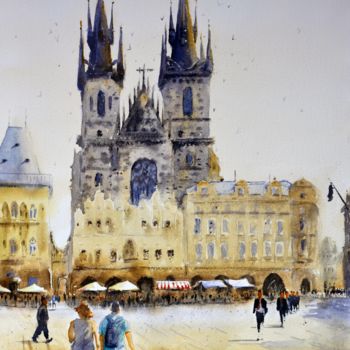 Painting titled "Prague season 53x35…" by Nenad Kojić, Original Artwork, Watercolor