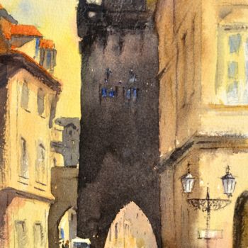 Painting titled "Prague Old Cars Pra…" by Nenad Kojić, Original Artwork, Watercolor