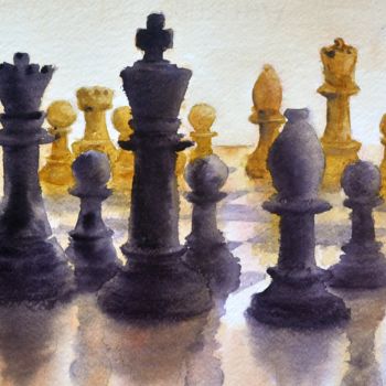 Schilderij getiteld "Restart (Chess) 23x…" door Nenad Kojić, Origineel Kunstwerk, Aquarel