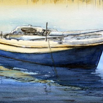 Painting titled "Boat Corfu Greece 1…" by Nenad Kojić, Original Artwork, Watercolor