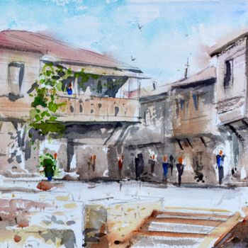 Painting titled "Streets of old town…" by Nenad Kojić, Original Artwork, Watercolor