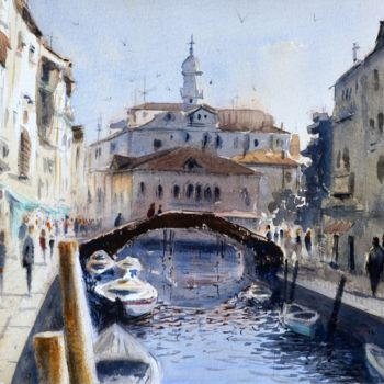 Painting titled "Twilight canal of V…" by Nenad Kojić, Original Artwork, Watercolor
