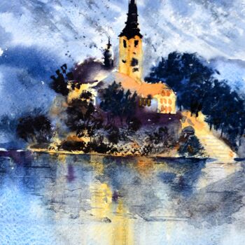 Painting titled "Bled Lake Slovenia…" by Nenad Kojić, Original Artwork, Watercolor