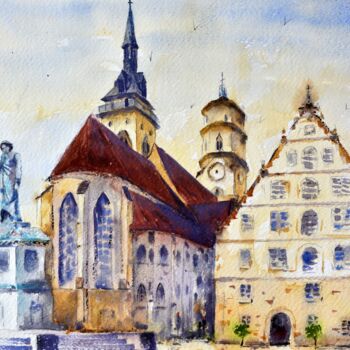 Painting titled "Schillerplatz chg.…" by Nenad Kojić, Original Artwork, Watercolor