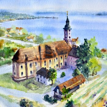 Painting titled "Wallfahrtskirche Bi…" by Nenad Kojić, Original Artwork, Watercolor