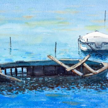 Painting titled "Boats of Corfu isla…" by Nenad Kojić, Original Artwork, Watercolor