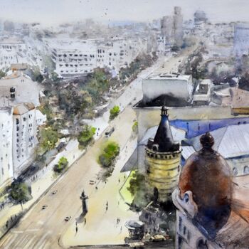 Painting titled "Top view of Belgrad…" by Nenad Kojić, Original Artwork, Watercolor
