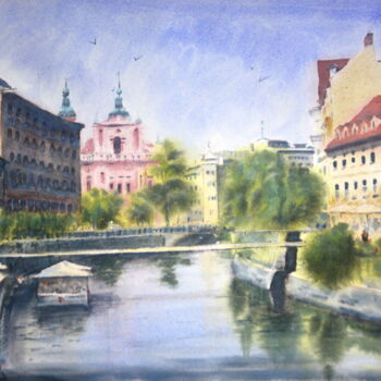 Schilderij getiteld "Ljubljana Slovenia…" door Nenad Kojić, Origineel Kunstwerk, Aquarel