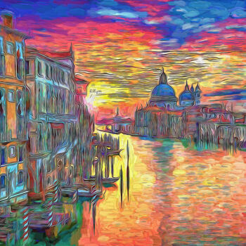 Arts numériques intitulée "Sunset in Venice" par Nenad Vasic Kiklop99, Œuvre d'art originale, Peinture numérique