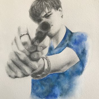 Desenho intitulada "Romeo" por Nastya G., Obras de arte originais, Aquarela Montado em Cartão