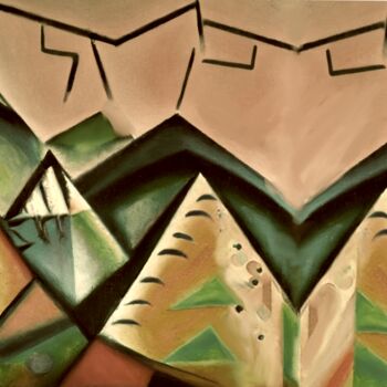 Painting titled "Montagne" by Neo Kinetic Artis, Original Artwork, Digital Painting Mounted on Wood Stretcher frame