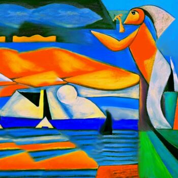 Schilderij getiteld "Pêche en mer" door Neo Kinetic Artis, Origineel Kunstwerk, Olie