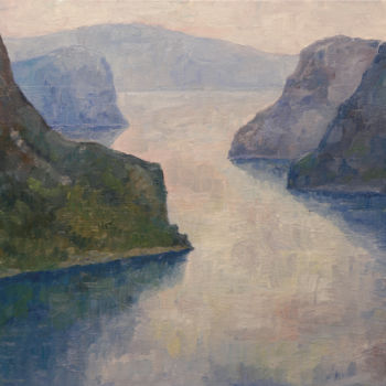 Painting titled "Fjord in Norway / Ф…" by Roman Fisechko, Original Artwork, Oil