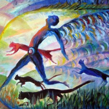 Painting titled "PRIDE RUNNING IN TH…" by Nesis Elisheva (Eli7), Original Artwork, Acrylic