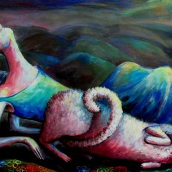 Pittura intitolato "MOON BATHING" da Nesis Elisheva (Eli7), Opera d'arte originale, Acrilico
