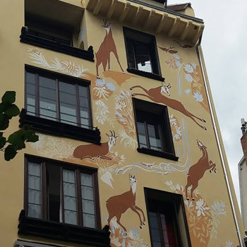 Peinture intitulée "IMMEUBLE AUX CHAMOI…" par Nessé, Œuvre d'art originale, Autre