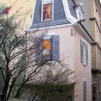 Peinture intitulée "TROMPE-L’ŒIL - rue…" par Nessé, Œuvre d'art originale, Acrylique