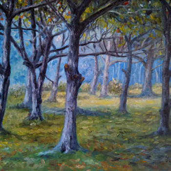 Painting titled "Old orchard" by Iwonna Salak, Original Artwork, Oil Mounted on Wood Stretcher frame