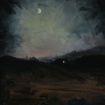 Painting titled "Night landscape" by Iwonna Salak, Original Artwork, Oil Mounted on Wood Stretcher frame