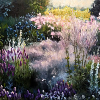 Peinture intitulée "Flower garden" par Iwonna Salak, Œuvre d'art originale, Huile Monté sur Carton