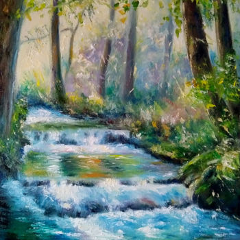 Картина под названием "Creek" - Iwonna Salak, Подлинное произведение искусства, Масло Установлен на Деревянная рама для носи…