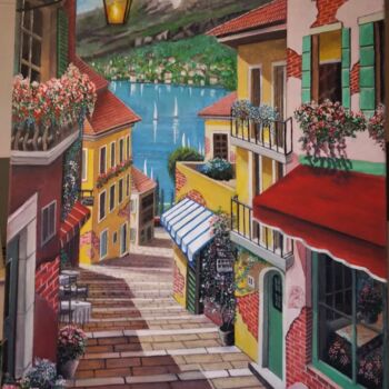Peinture intitulée ""Lago di Garda"" par Nezir Sarac, Œuvre d'art originale, Huile Monté sur Châssis en bois