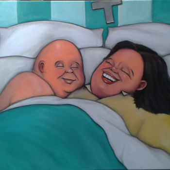 Painting titled "happyness" by Nuno Feijao, Original Artwork, Oil