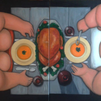 Painting titled "SUPPER" by Nuno Feijao, Original Artwork, Oil