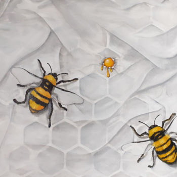 Painting titled "honey bee" by Nuno Feijao, Original Artwork, Oil