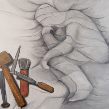 Pintura intitulada "where are my tools?" por Nuno Feijao, Obras de arte originais, Óleo