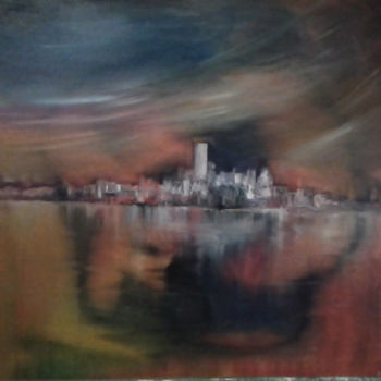 Painting titled "Skyline 2" by Nuno Feijao, Original Artwork, Oil