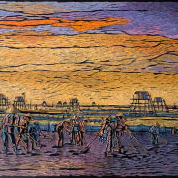 Картина под названием "Clam Field" - Nga Tran, Подлинное произведение искусства, Масло