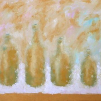 Pittura intitolato "Six bottles in gold" da Ng Ka Yan, Opera d'arte originale, Olio
