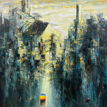Malerei mit dem Titel "Glossy fall" von Ngoc Quan Le, Original-Kunstwerk, Öl