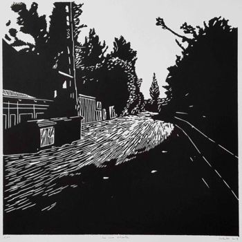 Gravures & estampes intitulée "La rue déserte" par Nicolas Goulette, Œuvre d'art originale, Xylographie