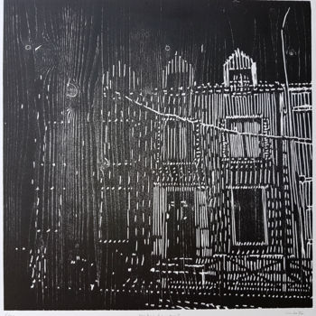 Gravures & estampes intitulée "Meulan la nuit" par Nicolas Goulette, Œuvre d'art originale, Xylographie