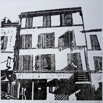 Printmaking titled "23, rue Clemenceau" by Nicolas Goulette, Original Artwork, Xylography